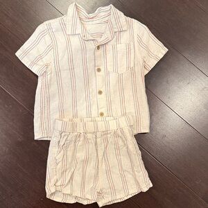 cloud island Cream Stripe Short-Sleeve Pajama Set with Red & Blue Stripes